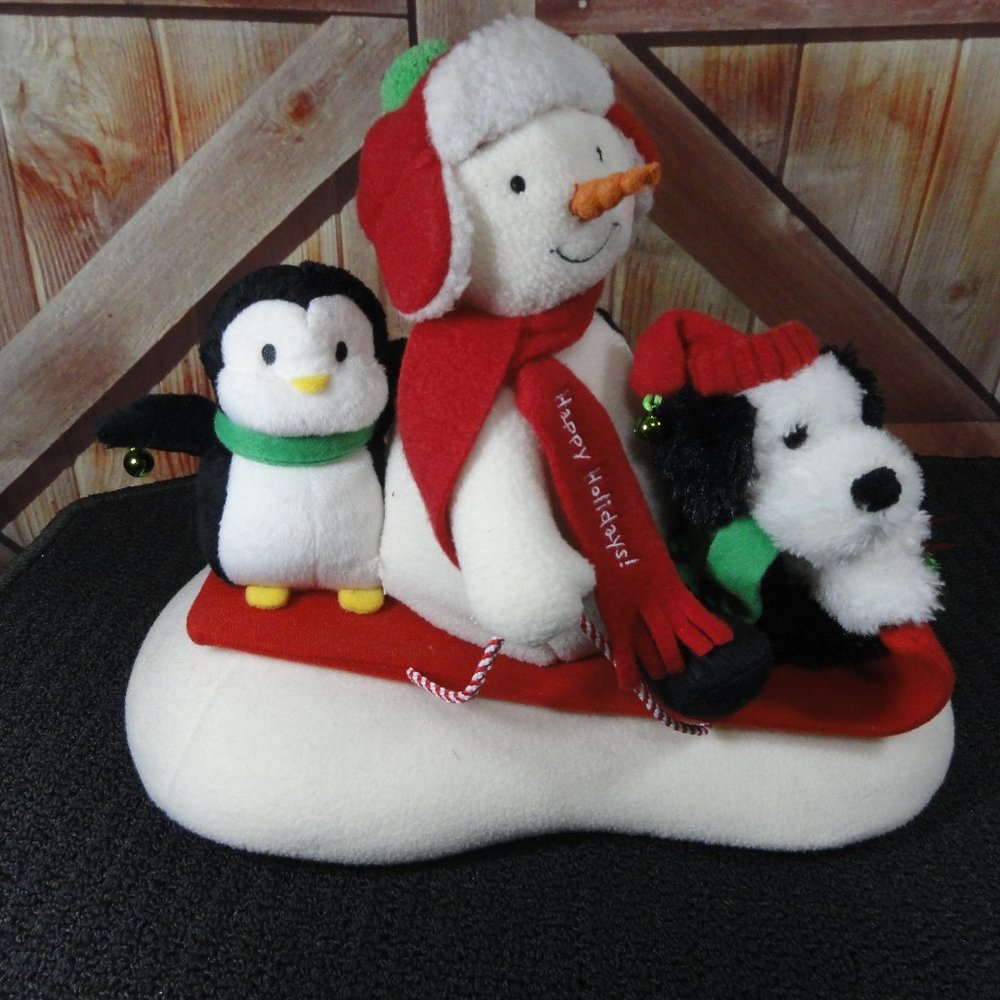 Musical Christmas Snowman, Puppy and Peguin singing on  Sleigh~ WORKS~Cu…